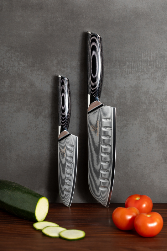 Chefmesser-Details-Damas-Küchenmesser-Santoku-Kochnmesser-Scharfes-Küchenmesser-Damast-Küchenmesser-Damast-Messer